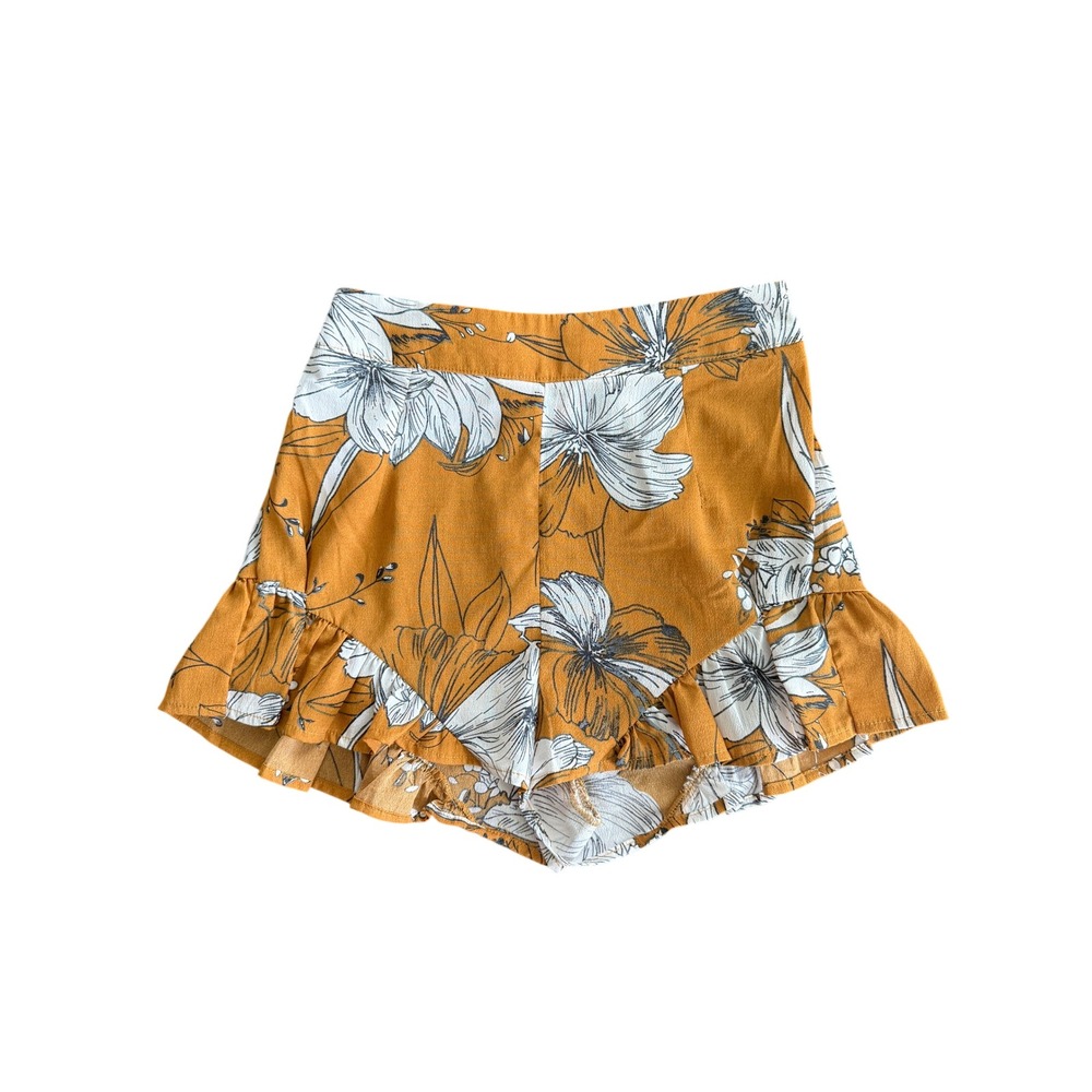 Unbranded Ruffle Hem Floral Shorts Mustard Yellow XS